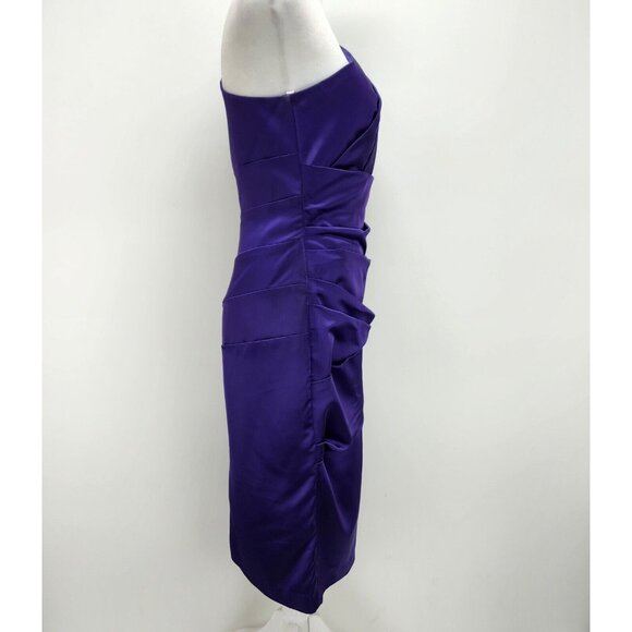 David's Bridal Dress Size 2 Women’s Purple One-Shoulder Stretch Satin New - Picture 4 of 14